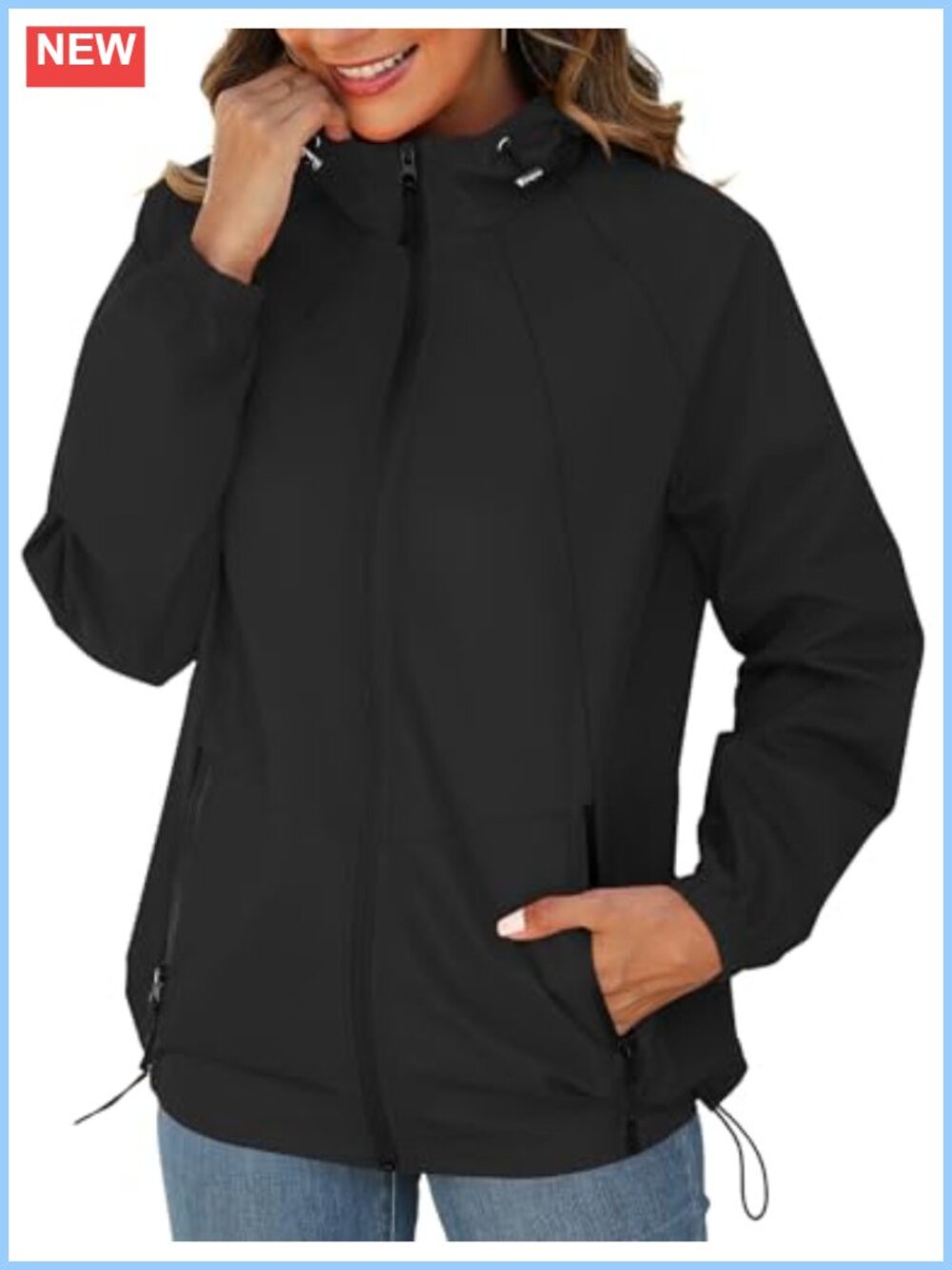 Waterproof Rain Jacket Women Lightweight Packable Windbreaker Hood Pockets